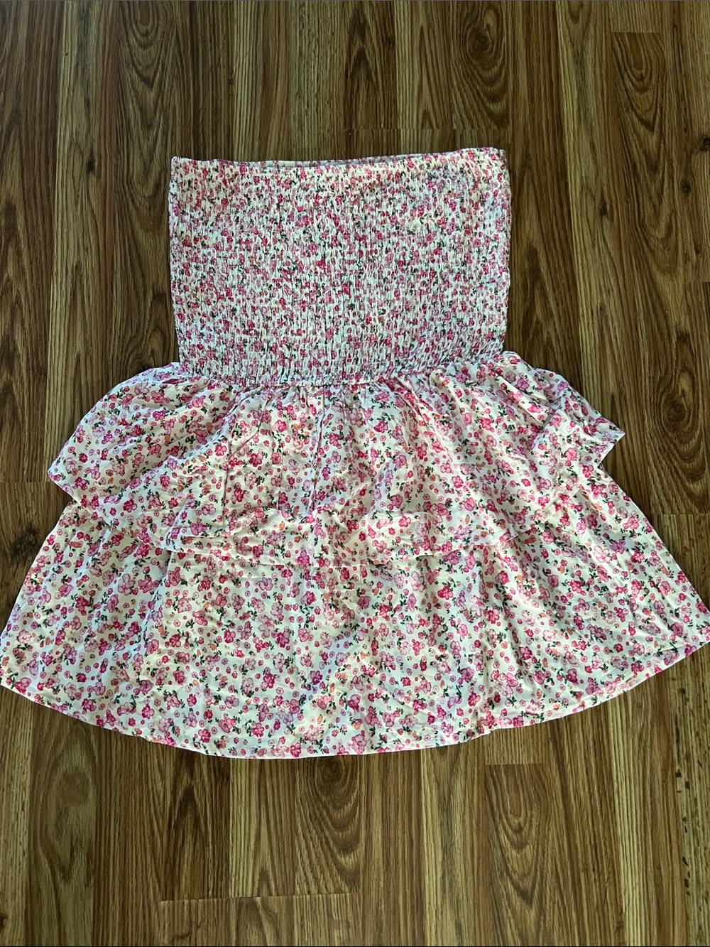 Fashion Nova Pink Floral Smocked Tiered Mini Skirt